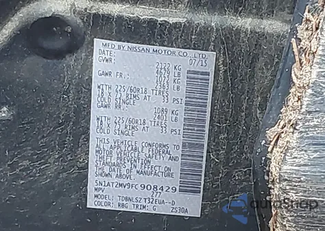 2015 Nissan Rogue Sl z USA, uszkodzony, nr VIN 5N1AT2MV9FC908429